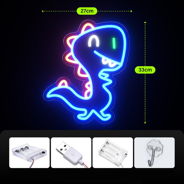 Blauw neon dinosaurus nachtlampje voor muur