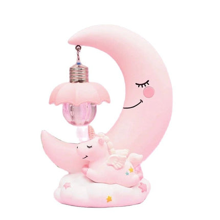 3D nachtlampje eenhoorn met maan roze