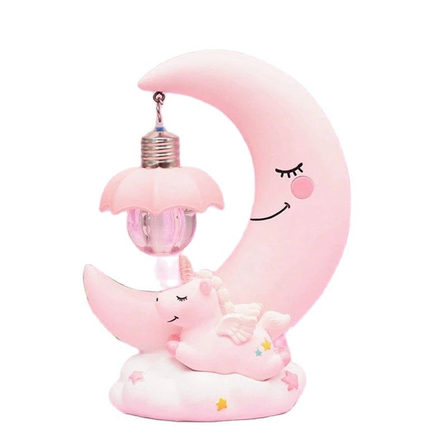 3D nachtlampje eenhoorn met maan roze