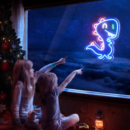 Blauw neon dinosaurus nachtlampje voor muur