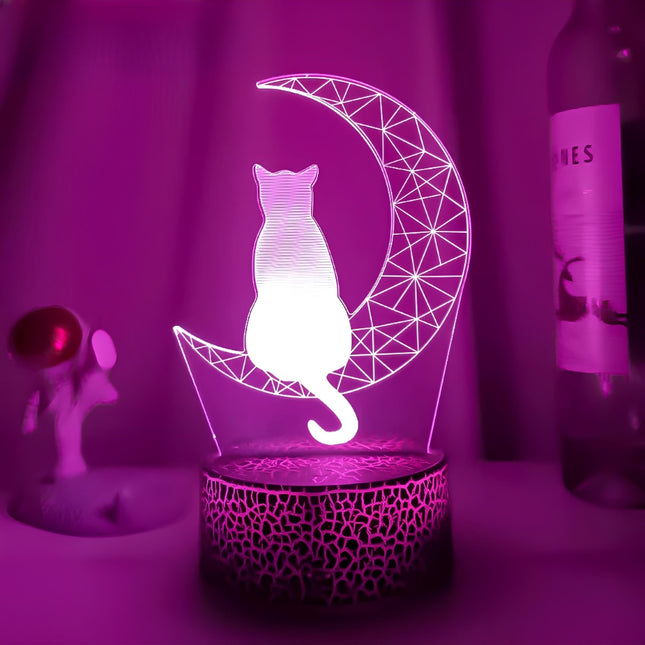 3D LED nachtlampje kat op maan