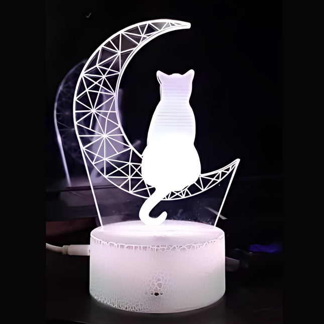 3D LED nachtlampje kat op maan