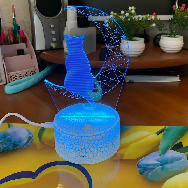 3D LED nachtlampje kat op maan