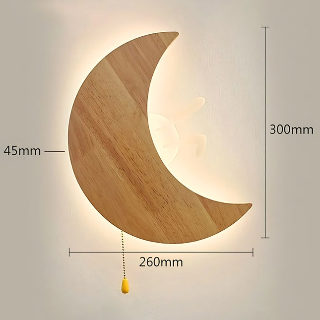 Houten wandlamp in de vorm maan
