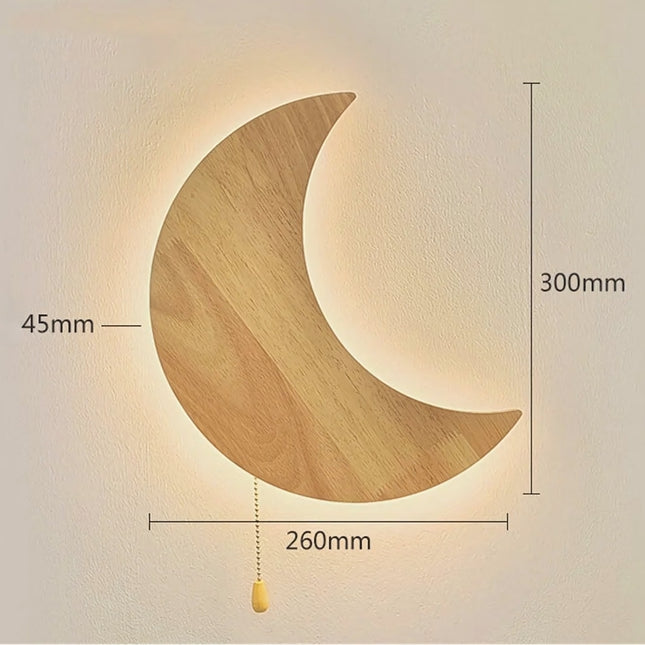 Houten wandlamp in de vorm maan