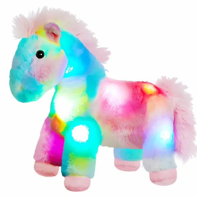Veelkleurige pluche paardenknuffel met licht