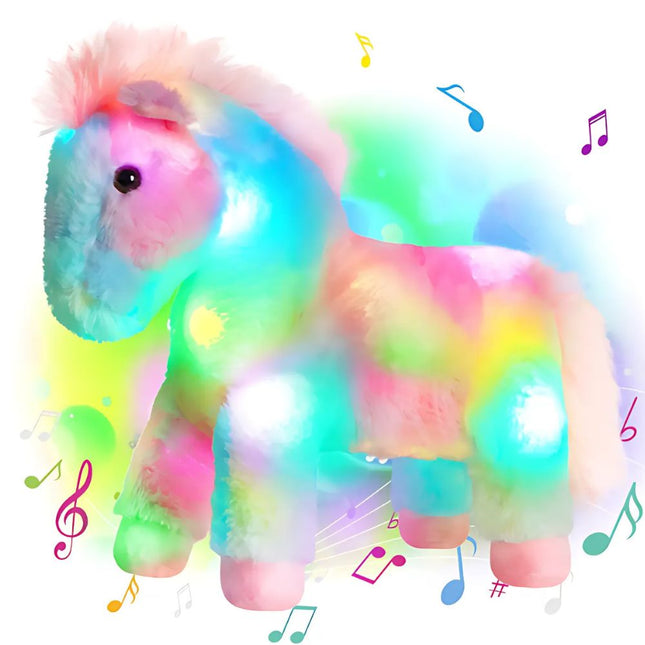 Veelkleurige pluche paardenknuffel met licht