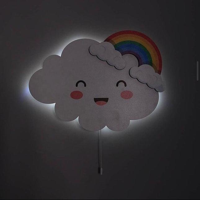 Witte LED wandlamp wolk met regenboog