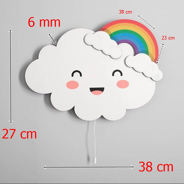 Witte LED wandlamp wolk met regenboog