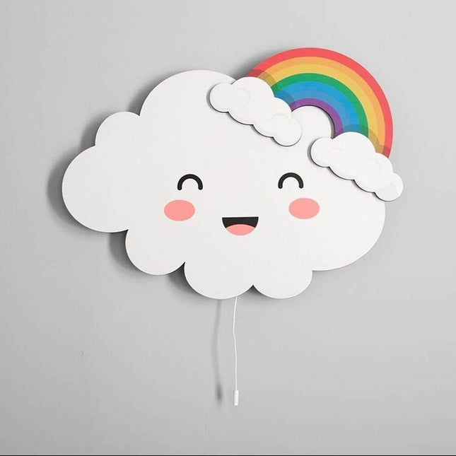 Witte LED wandlamp wolk met regenboog