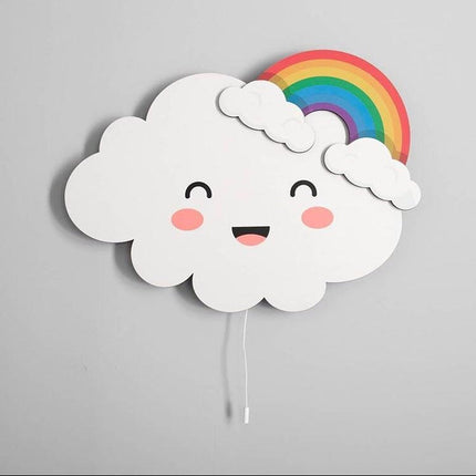 Witte LED wandlamp wolk met regenboog