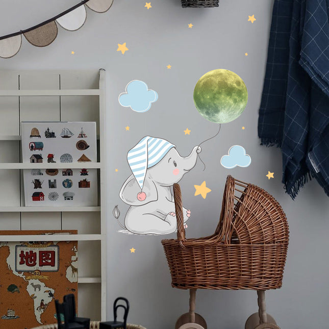 Lichtgevende muursticker olifant en maan