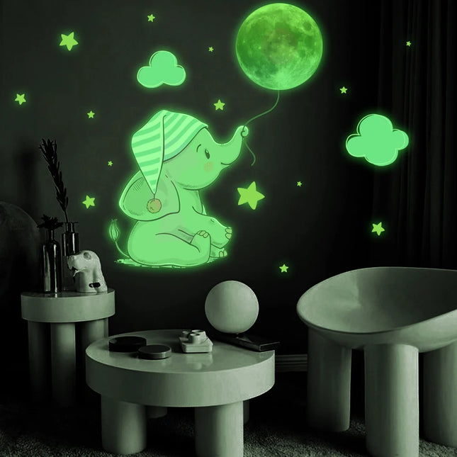Lichtgevende muursticker olifant en maan