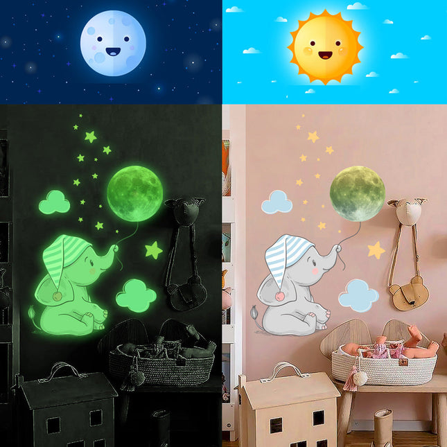 Lichtgevende muursticker olifant en maan