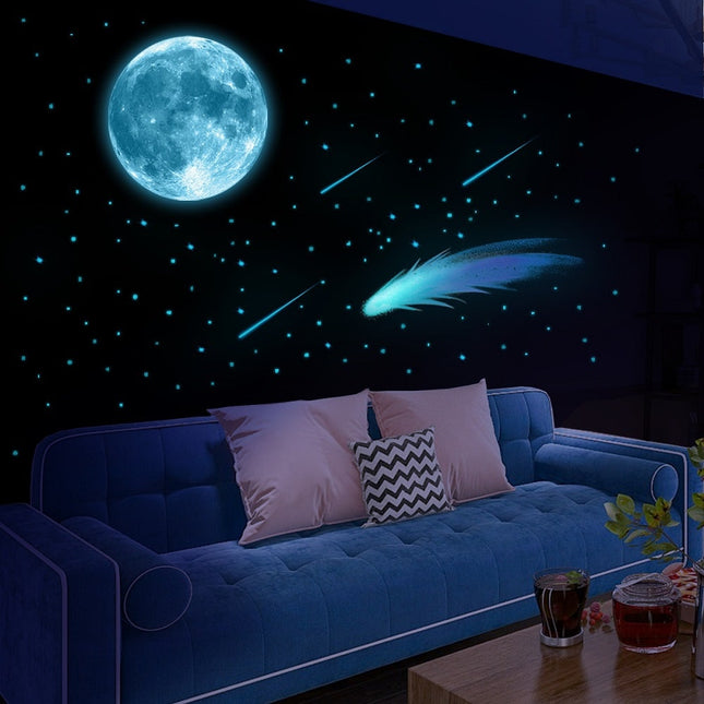 Blauwe lichtgevende muurstickers maan sterren