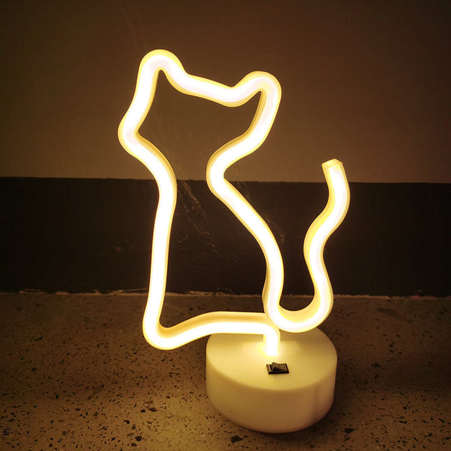 Geel neon nachtlampje in kattenvorm