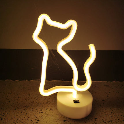 Geel neon nachtlampje in kattenvorm