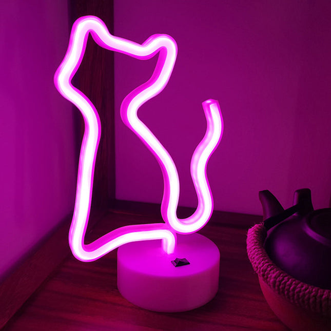 Roze neon nachtlampje in kat vorm