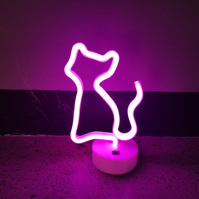 Roze neon nachtlampje in kat vorm