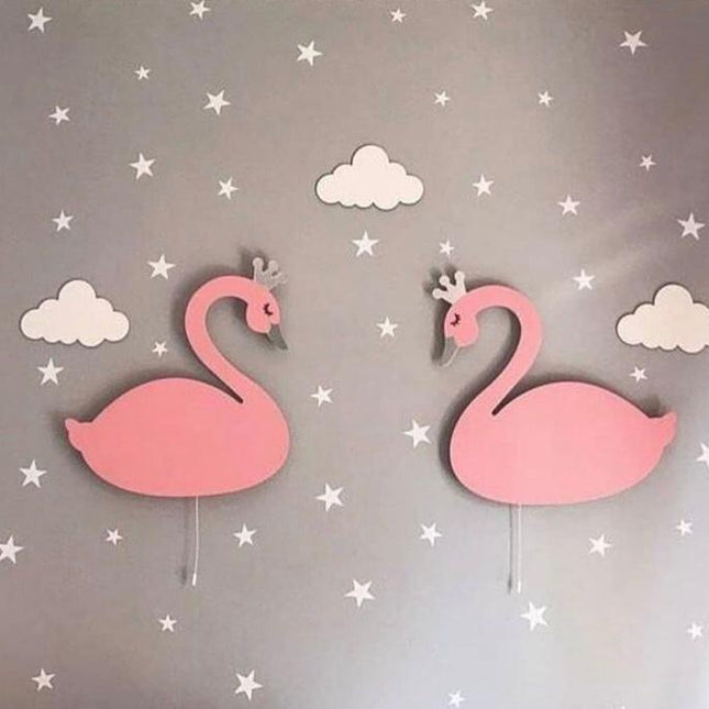 Houten zwaan wandlamp voor kinderkamer