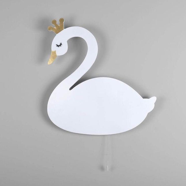 Houten zwaan wandlamp voor kinderkamer
