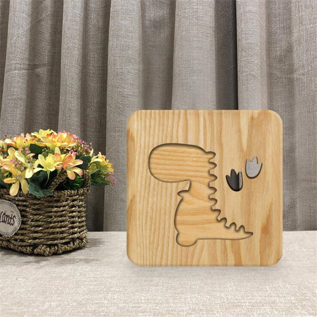 Houten dinosaurus lamp voor kinderkamer