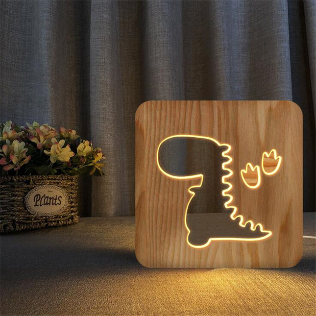 Houten dinosaurus lamp voor kinderkamer