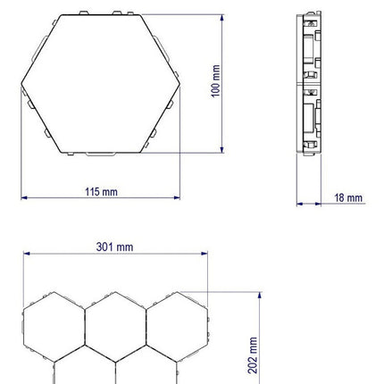 Modulaire hexagonale LED wandlamp met touch
