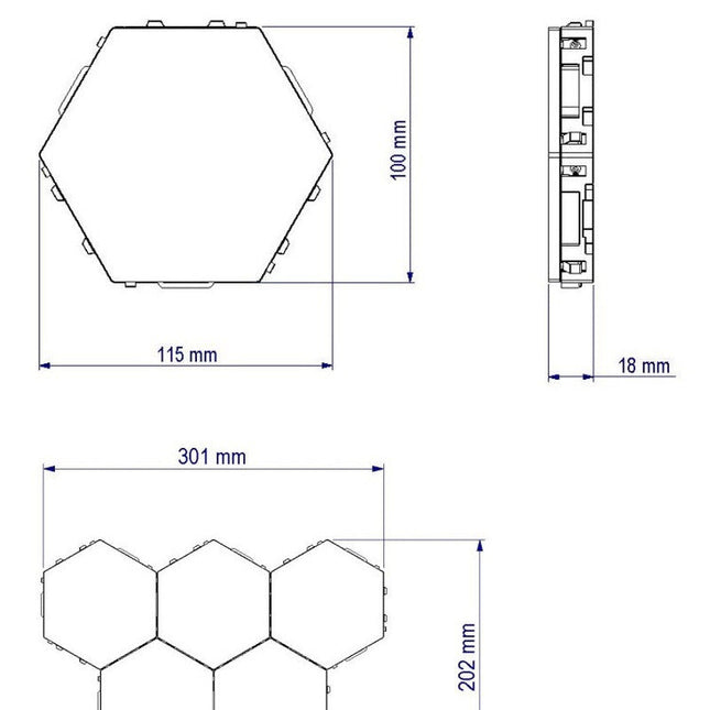 Modulaire hexagonale LED wandlamp met touch
