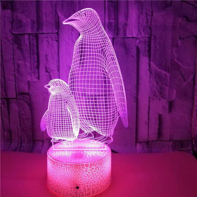 3D illusie lamp pinguïn met jong