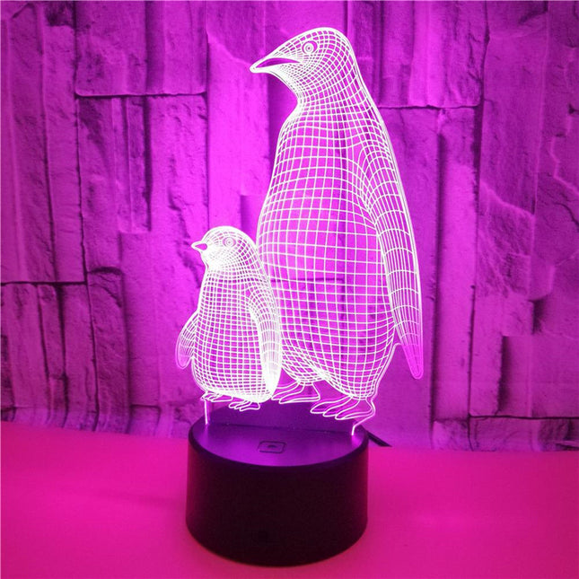 3D illusie lamp pinguïn met jong