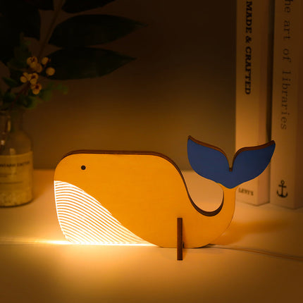 Houten walvis nachtlamp met LED verlichting