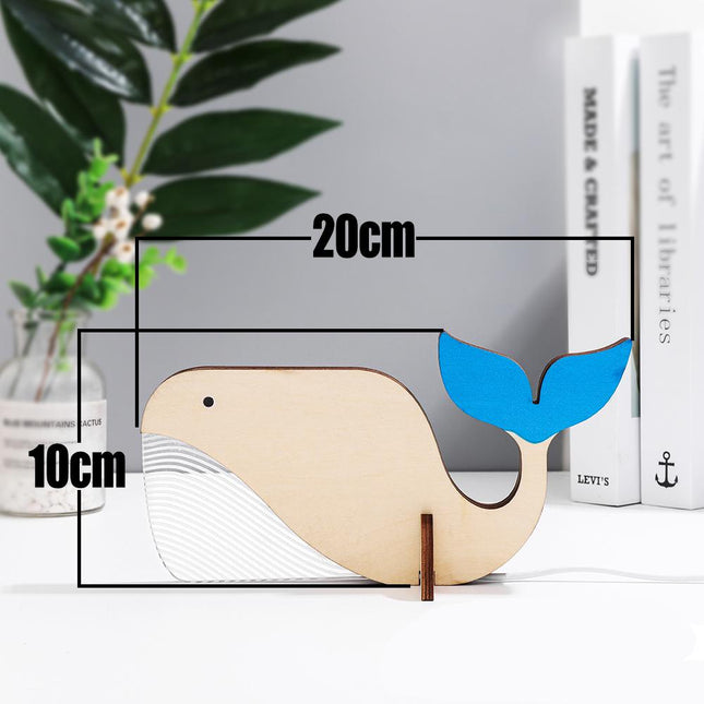Houten walvis nachtlamp met LED verlichting