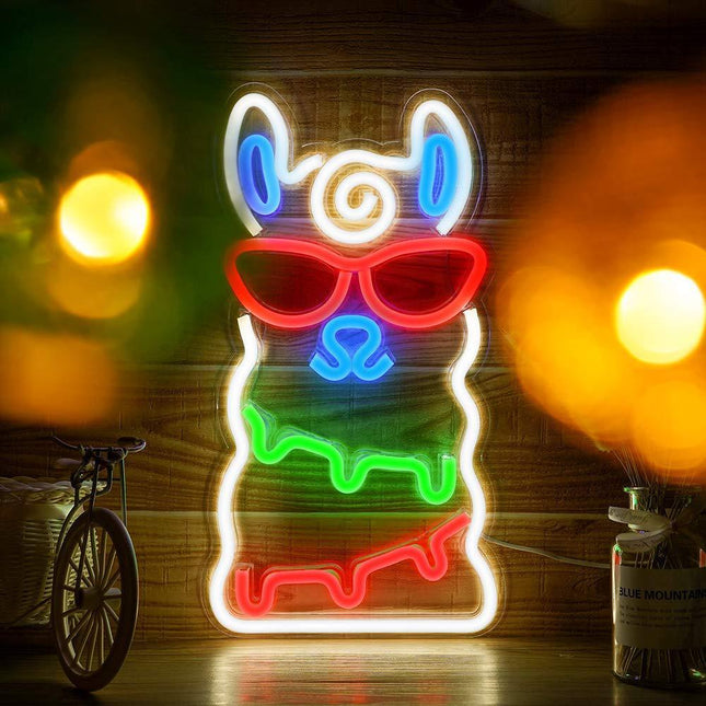 Kleurrijke alpaca neon lamp voor muur