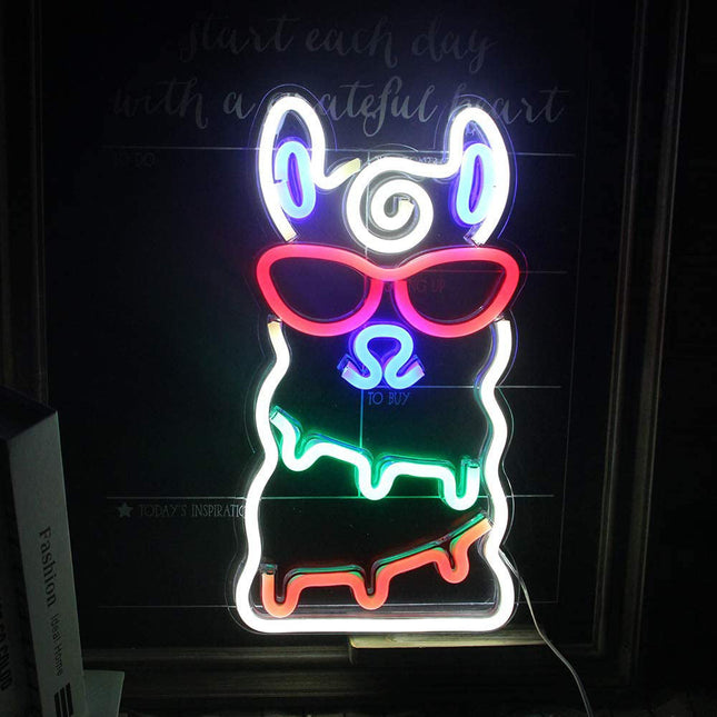 Kleurrijke alpaca neon lamp voor muur