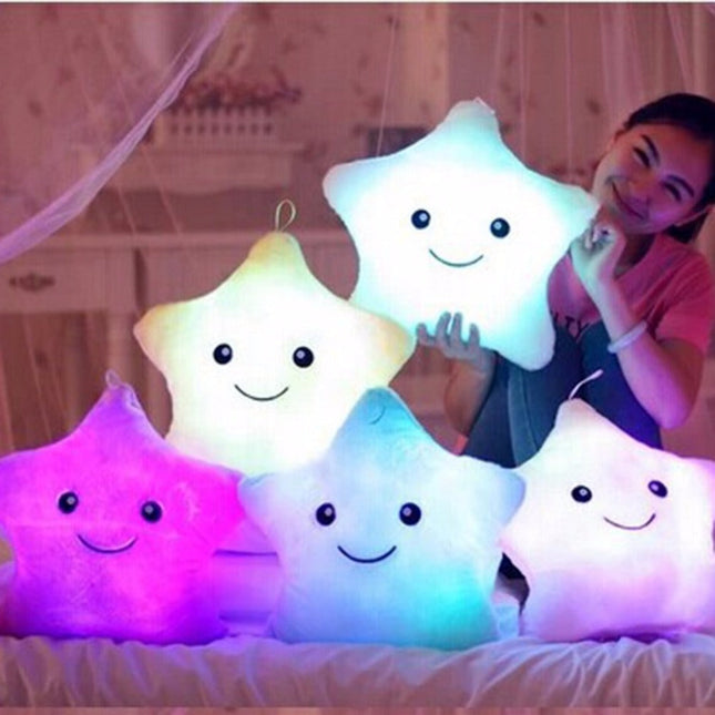 Kleurrijk lichtgevend ster kussen van pluche