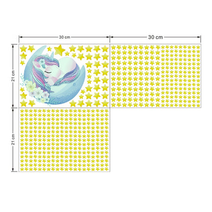 Lichtgevende muursticker eenhoorn op de maan