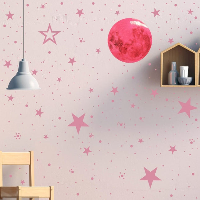 Roze lichtgevende muurstickers maan sterren
