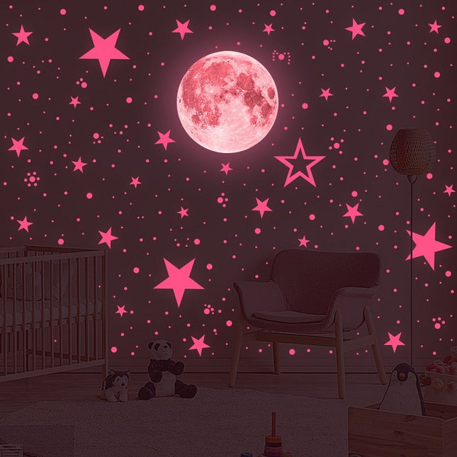 Roze lichtgevende muurstickers maan sterren