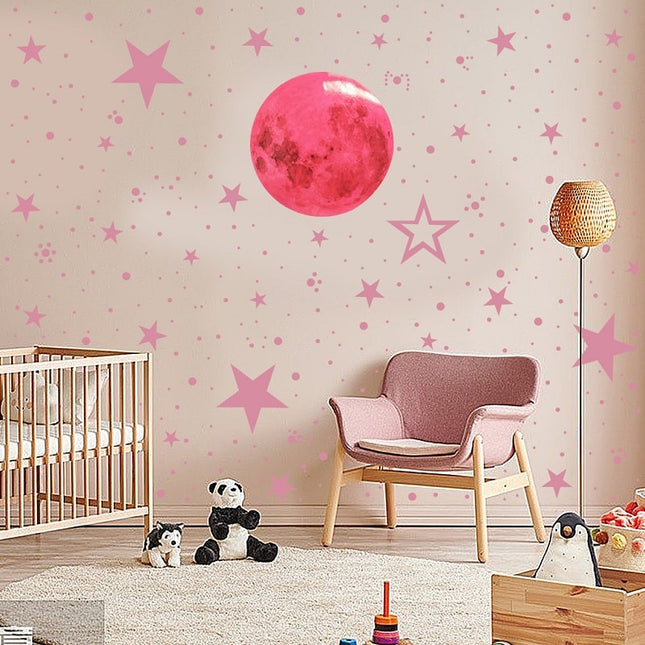 Roze lichtgevende muurstickers maan sterren