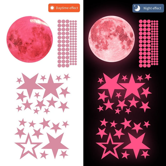 Roze lichtgevende muurstickers maan sterren