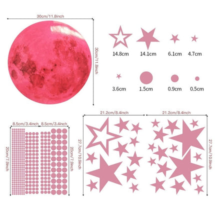 Roze lichtgevende muurstickers maan sterren