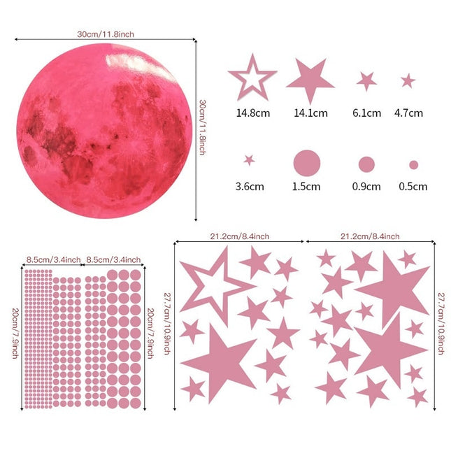 Roze lichtgevende muurstickers maan sterren