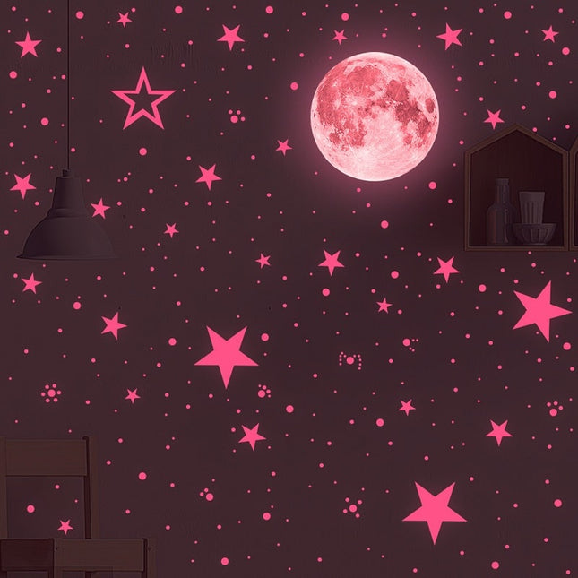 Roze lichtgevende muurstickers maan sterren
