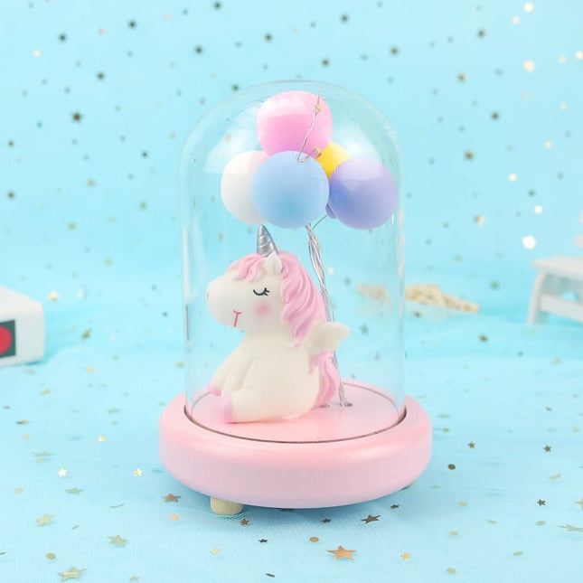 Eenhoorn nachtlampje met ballonnen in stolp