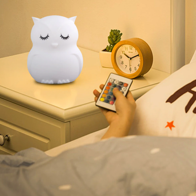 Oplaadbaar uil nachtlampje met afstandsbediening
