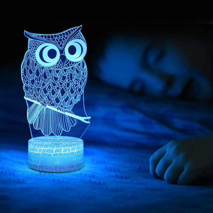 3D illusie nachtlamp uil 7 kleuren