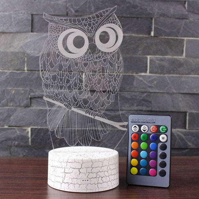 3D illusie nachtlamp uil 7 kleuren