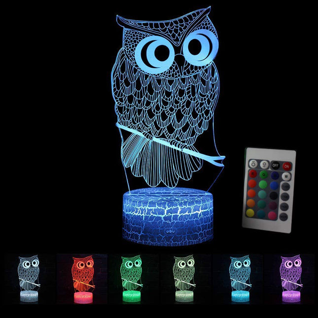 3D illusie nachtlamp uil 7 kleuren