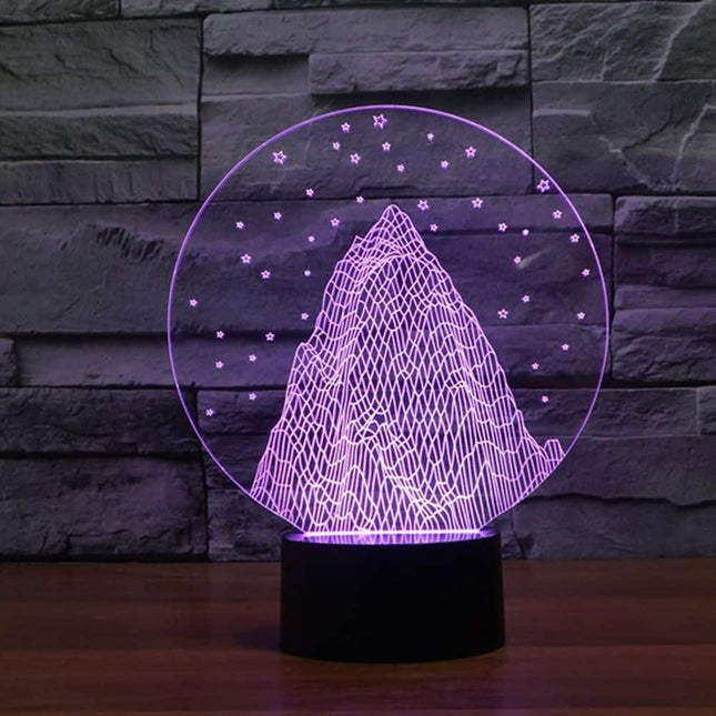 3D illusie nachtlamp berg met sterren